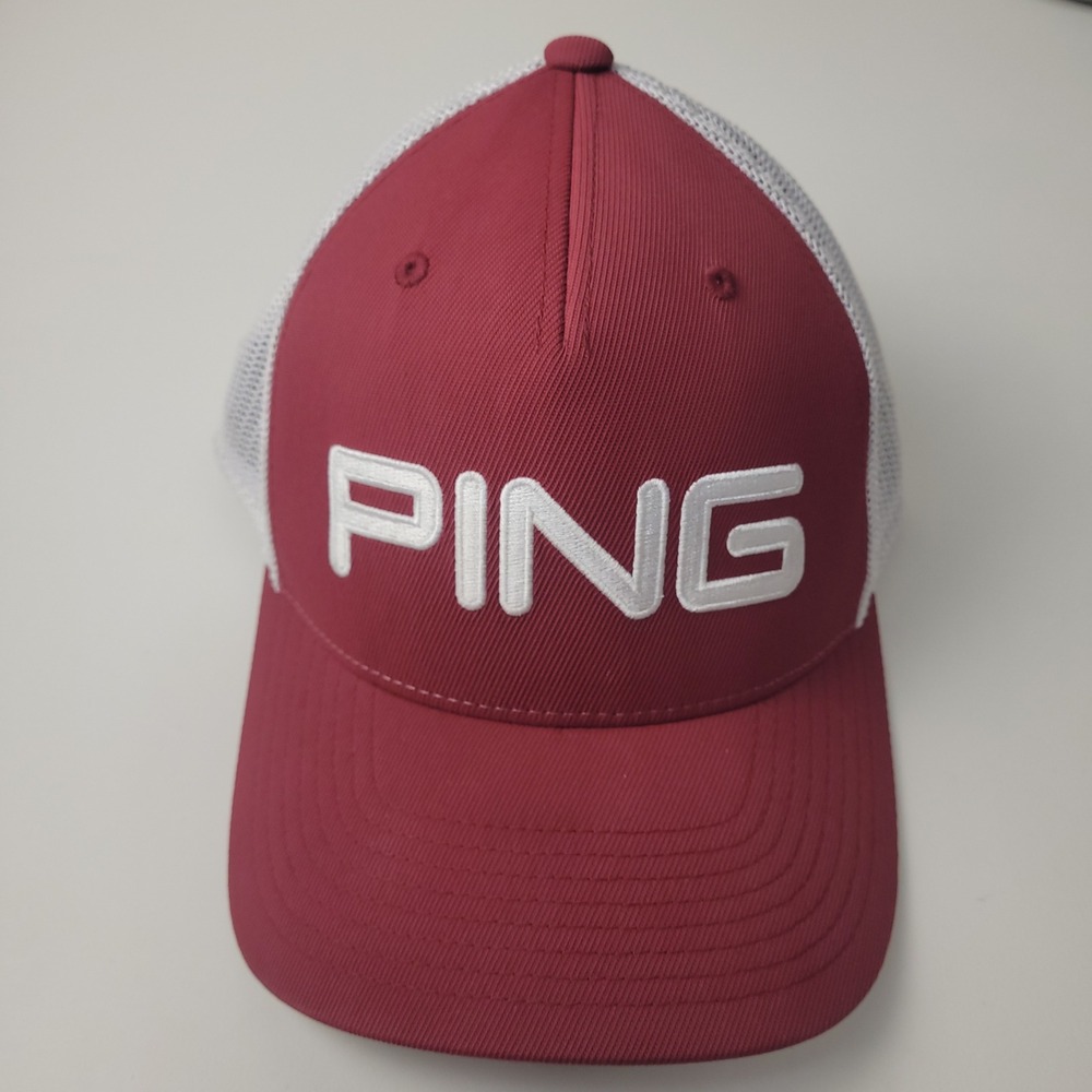 Ping 110 One Ten Flexfit Tech Trucker Hat Red White Golf Snapback Cap Mens